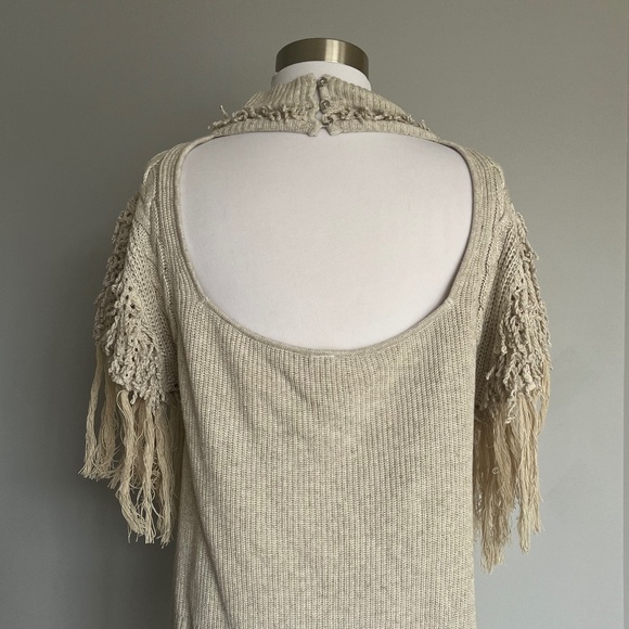 Anthropologie Aphrodite Fringe Embellished Embroidered Open Back Tee Top Sweater - Picture 11 of 11